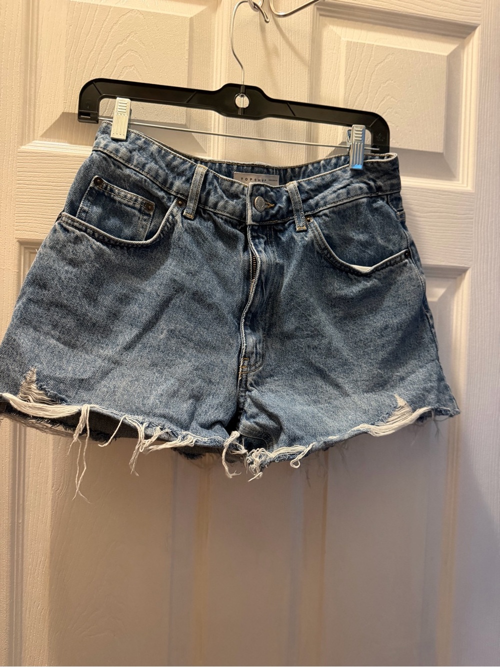 Topshop Medium Blue Distressed Denim Cutoff Shorts